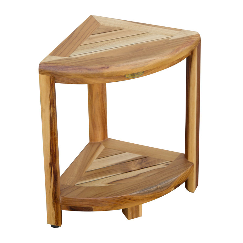 EcoDecors EarthyTeak™ Oasis 2Tier Teak Compact Corner Shower Bench and Foot Rest with Shelf